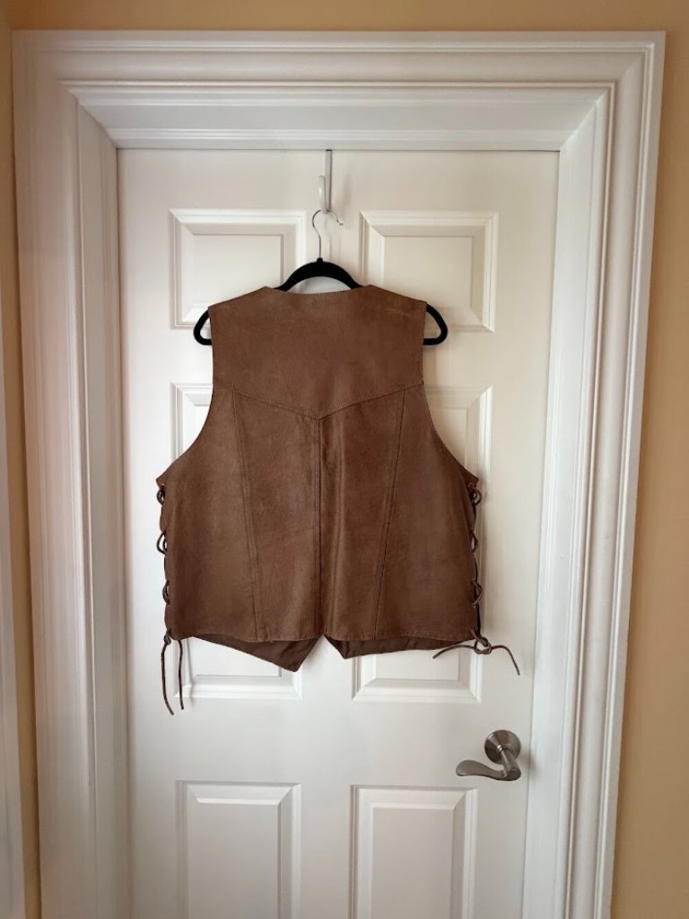 Hudson Leather Vintage Motorcycle Vest Brown Tan Side Lace Western Biker 50 - Picture 2 of 8